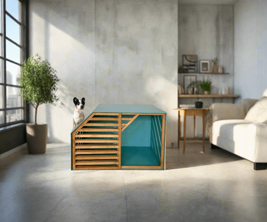 Turquoise Wood Dog House - Secure and Cozy Shelter for your Pet - Image 2