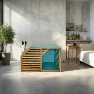 Turquoise Wood Dog House - Secure and Cozy Shelter for your Pet