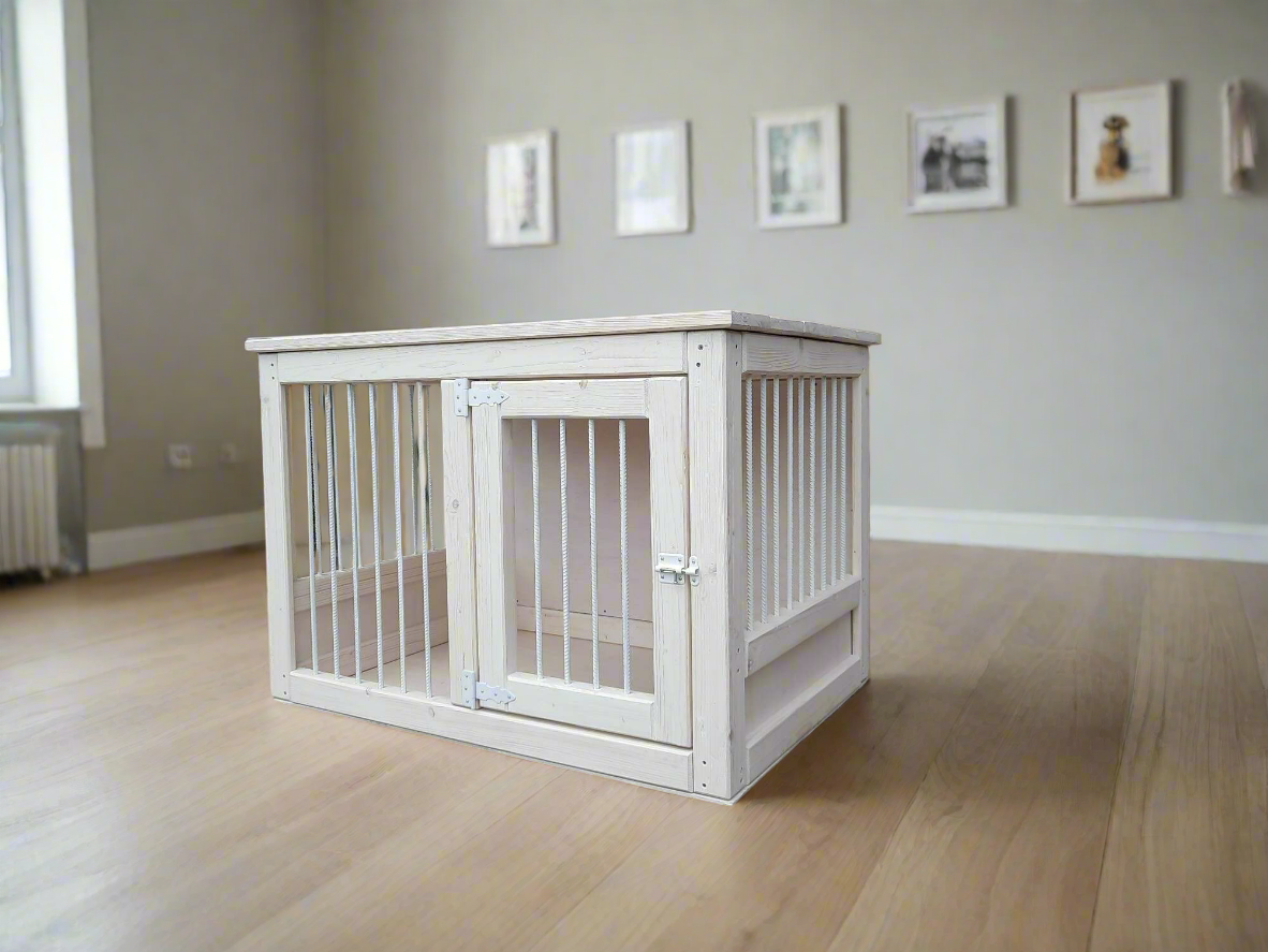 Durable Dog Crate for Strong Breeds - Natural Pine Wood and Metal Construction - Image 9