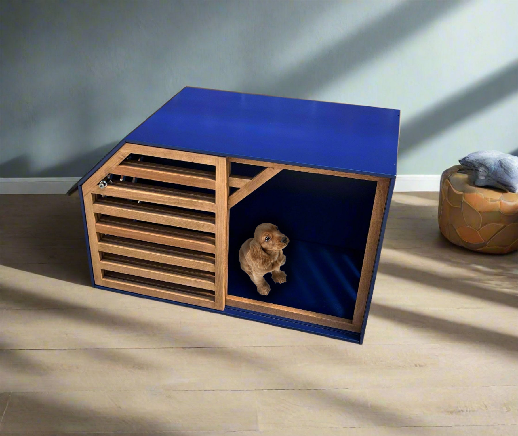 Luxurious Blue Dog House with Slide Door - Ultimate Comfort for Your Pet - Image 2