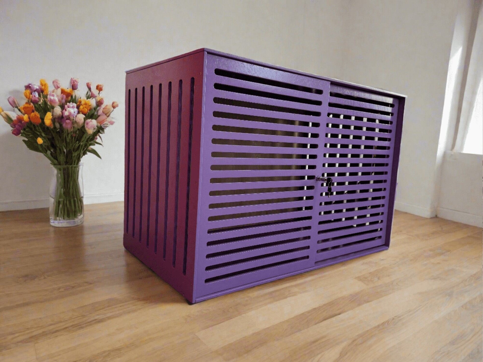 Violet Comfortable Dog Safe House - Modern Brown Cage with Sliding Door - Image 5