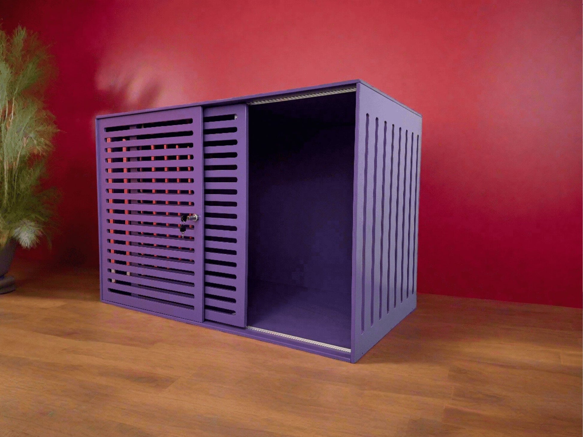 Violet Comfortable Dog Safe House - Modern Brown Cage with Sliding Door - Image 3