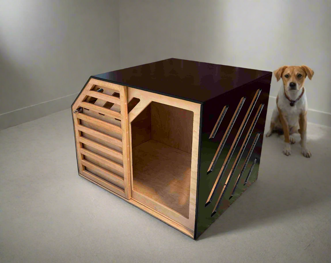 Custom Designed Indoor Outdoor Dog Crate natural+black - Image 2