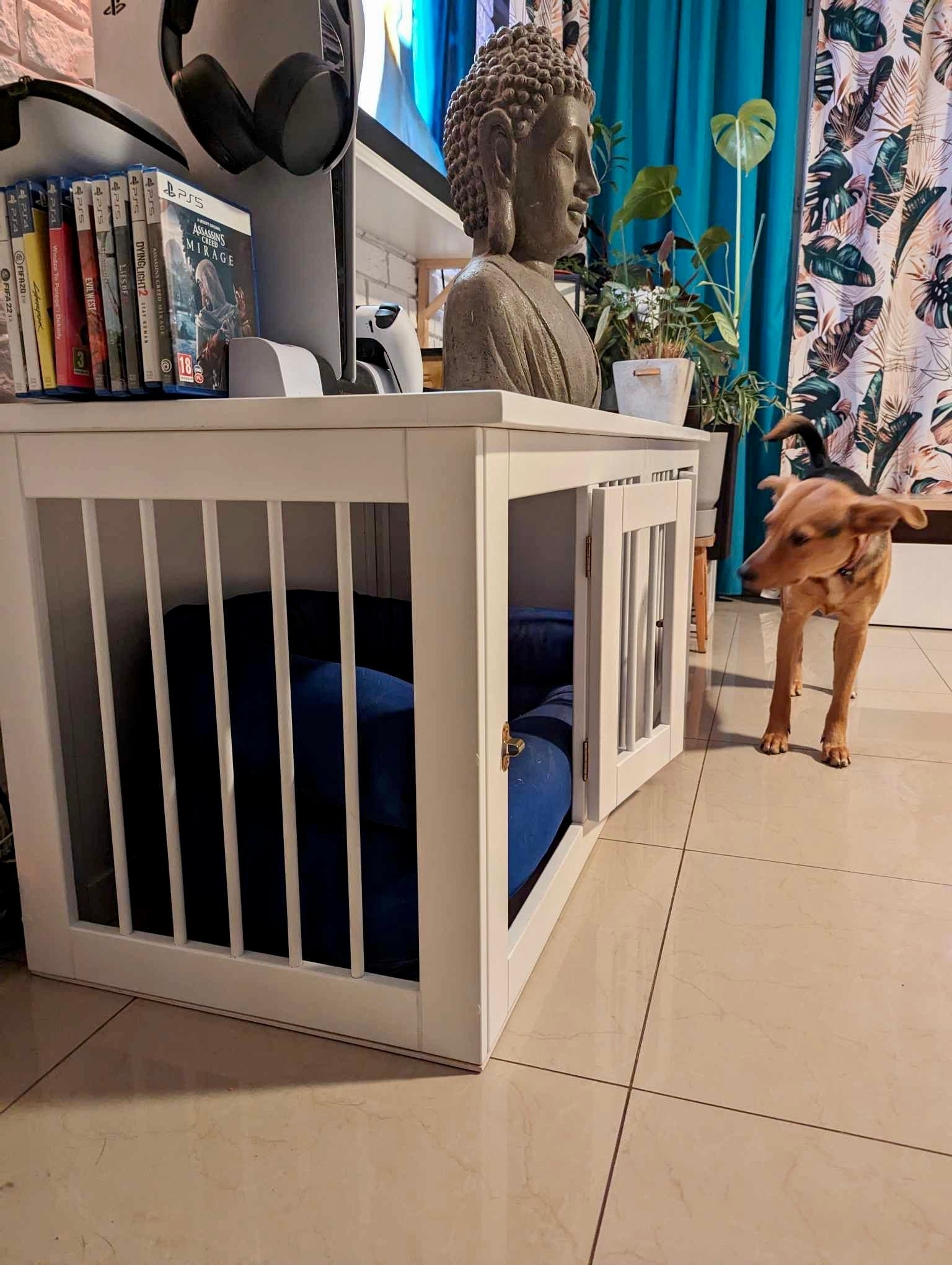 Handcrafted White Wood Crate for Two Dogs - Stylish, Comfortable - Image 7