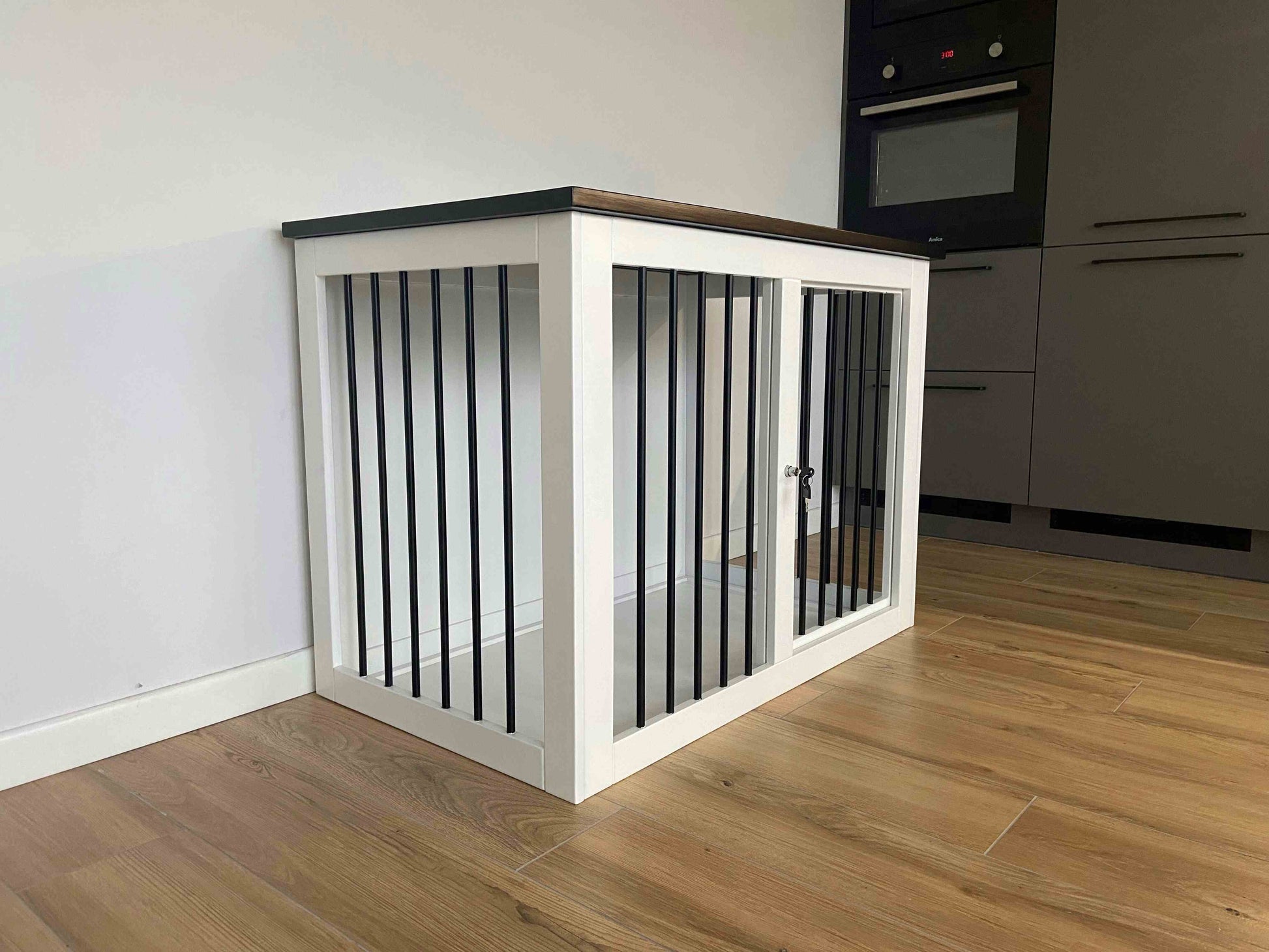 Safe and Elegant Black+White Dog Crate Furniture with Sliding Door - Image 5