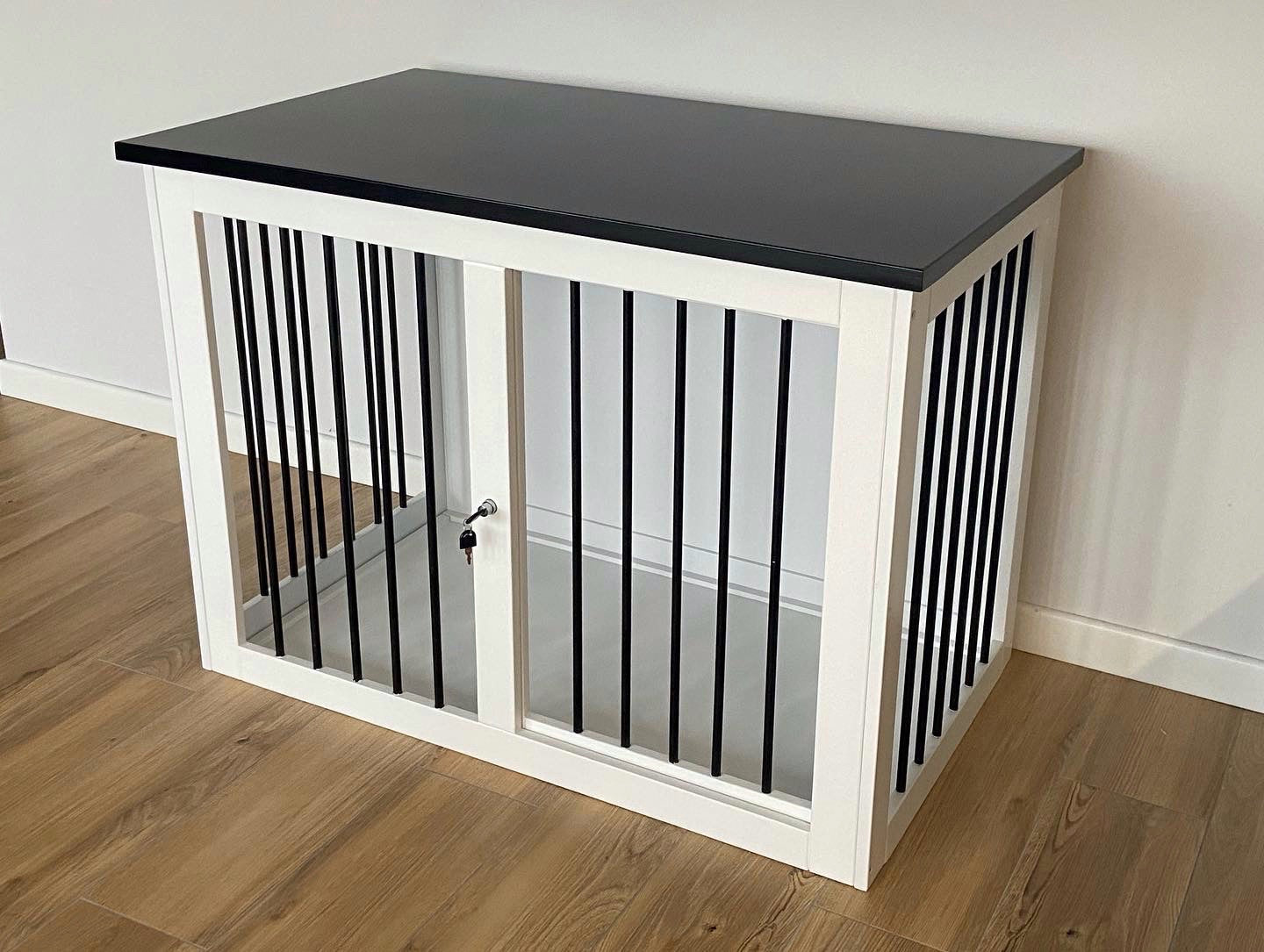 Safe and Elegant Black+White Dog Crate Furniture with Sliding Door - Image 4