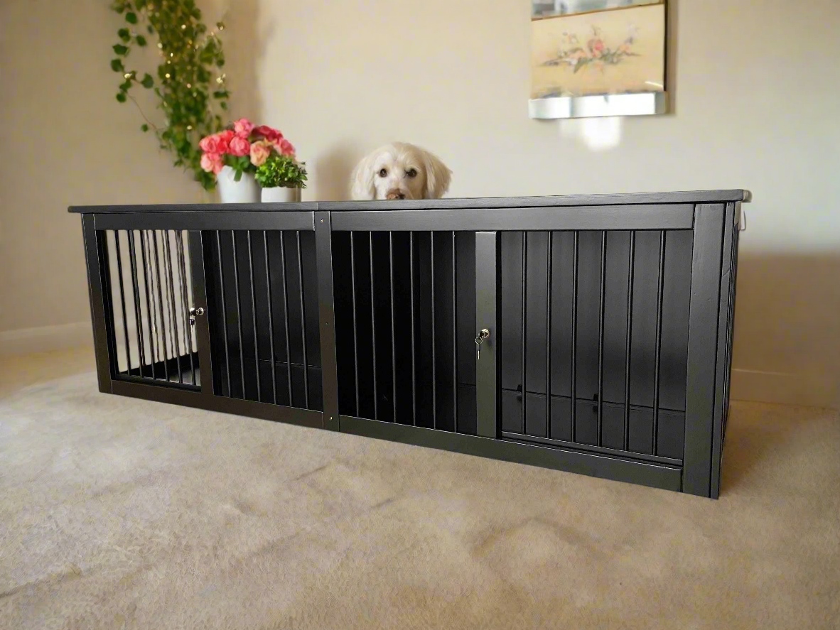 Stylish Dual Dog Kennel - Durable Wood Crate for Two Pets - Image 2