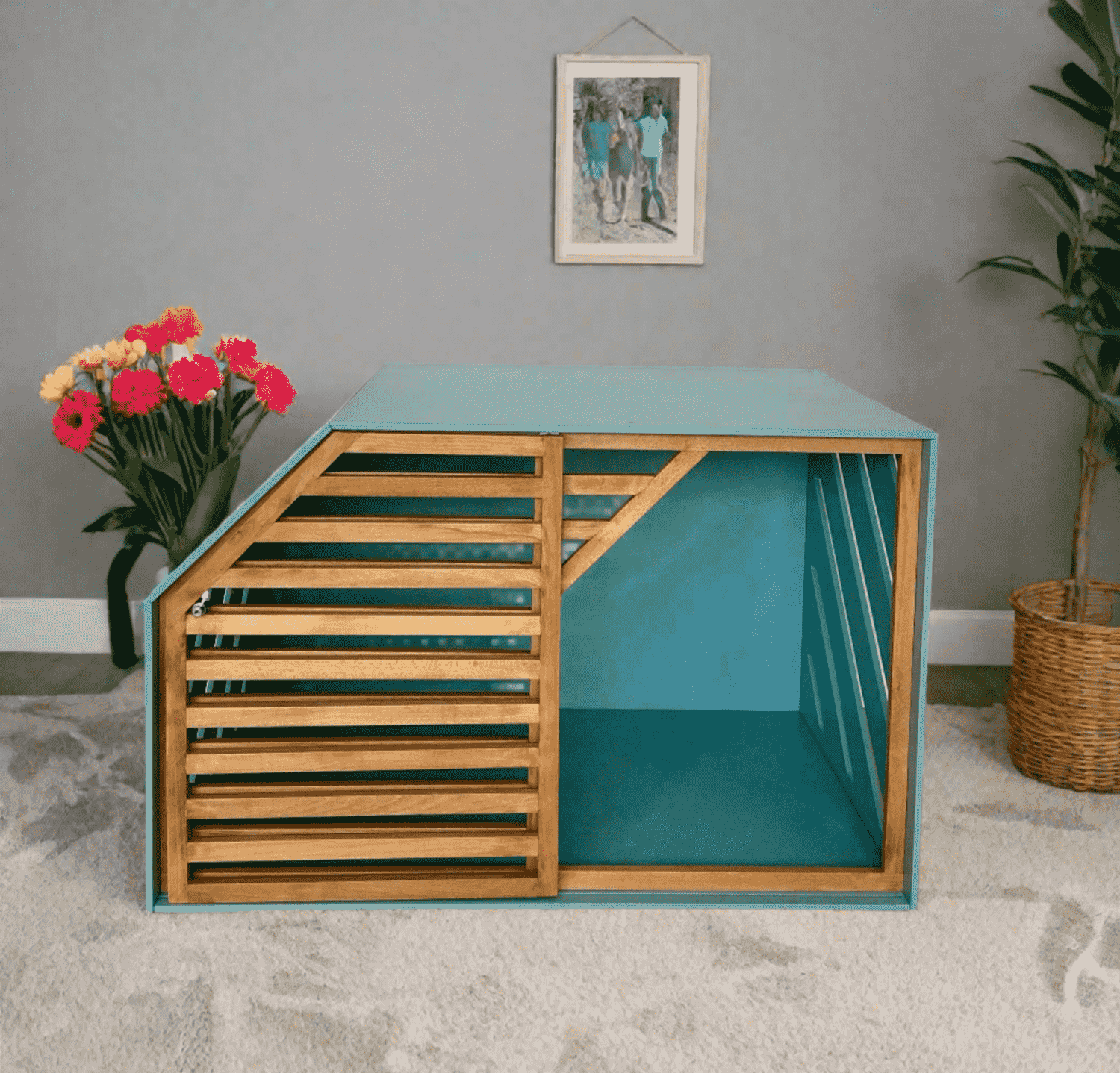 Turquoise Wood Dog House - Secure and Cozy Shelter for your Pet - Image 3