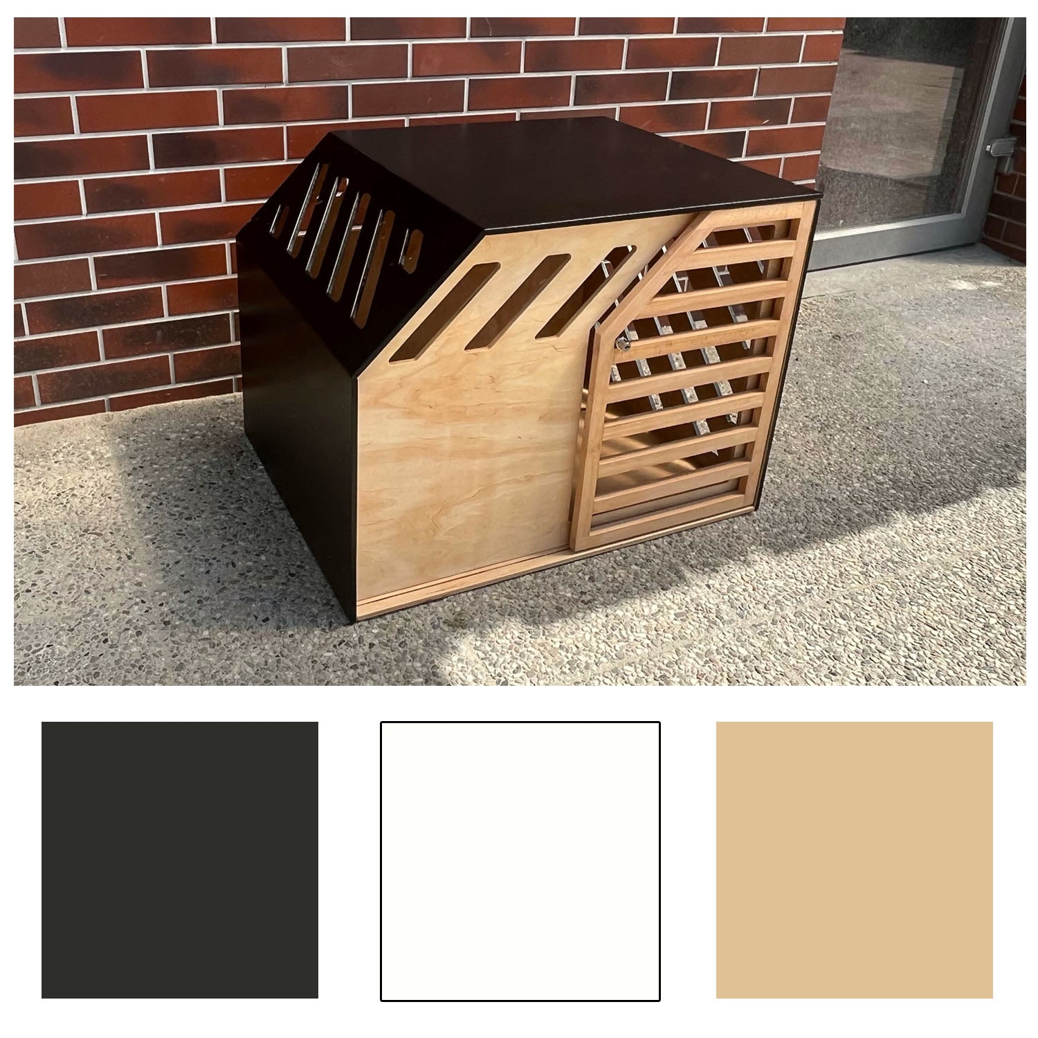 Custom Designed Indoor Outdoor Dog Crate natural+black - Image 5