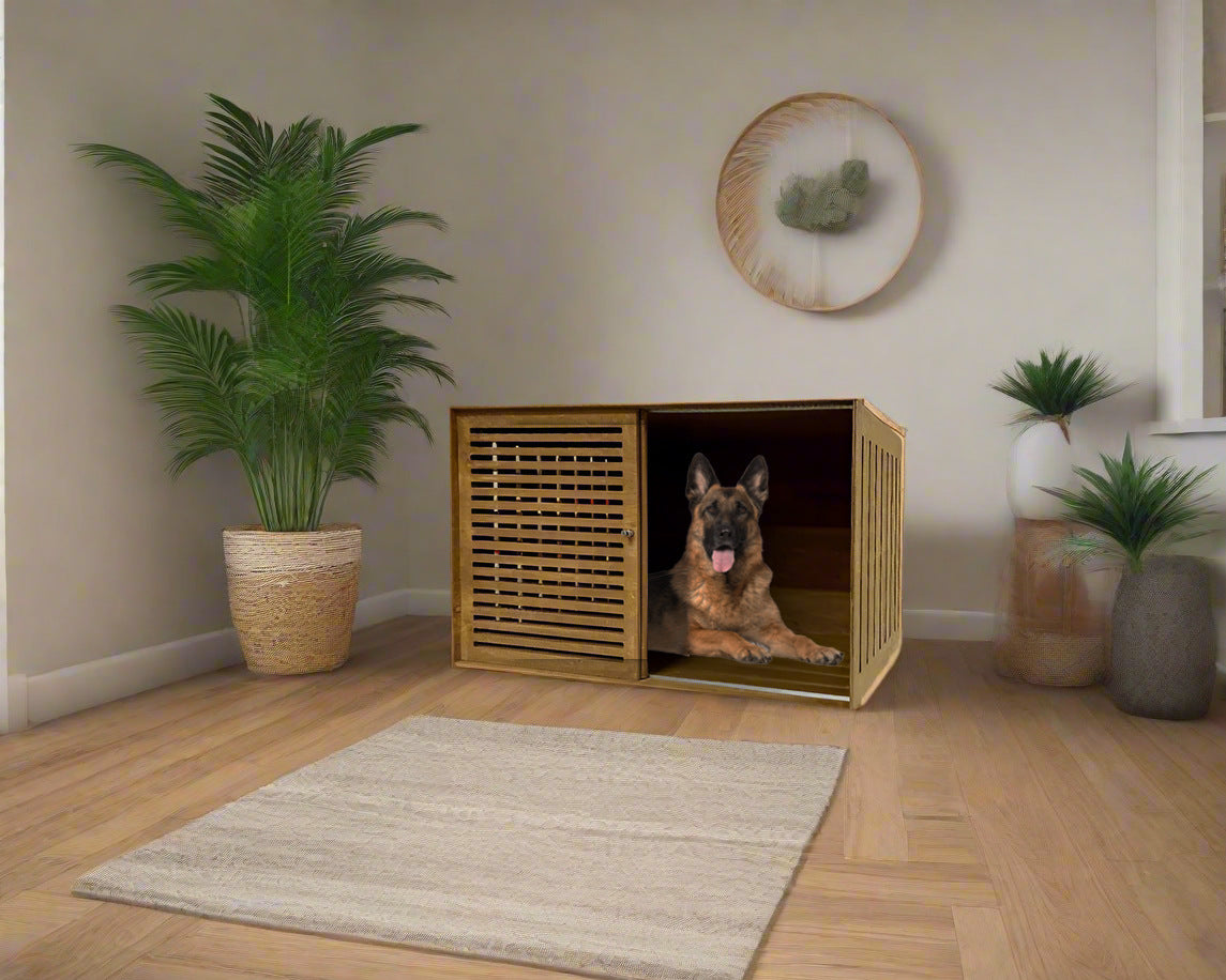 Vibrant and Comfortable Dog Safe House - Modern Brown Cage with Sliding Door - Image 2