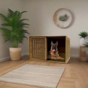 Vibrant and Comfortable Dog Safe House - Modern Brown Cage with Sliding Door